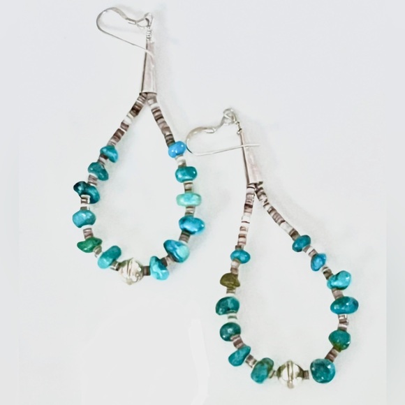 Signed, Navajo Traditional Vintage Sterling Silver Penn Shell Turquoise Earrings